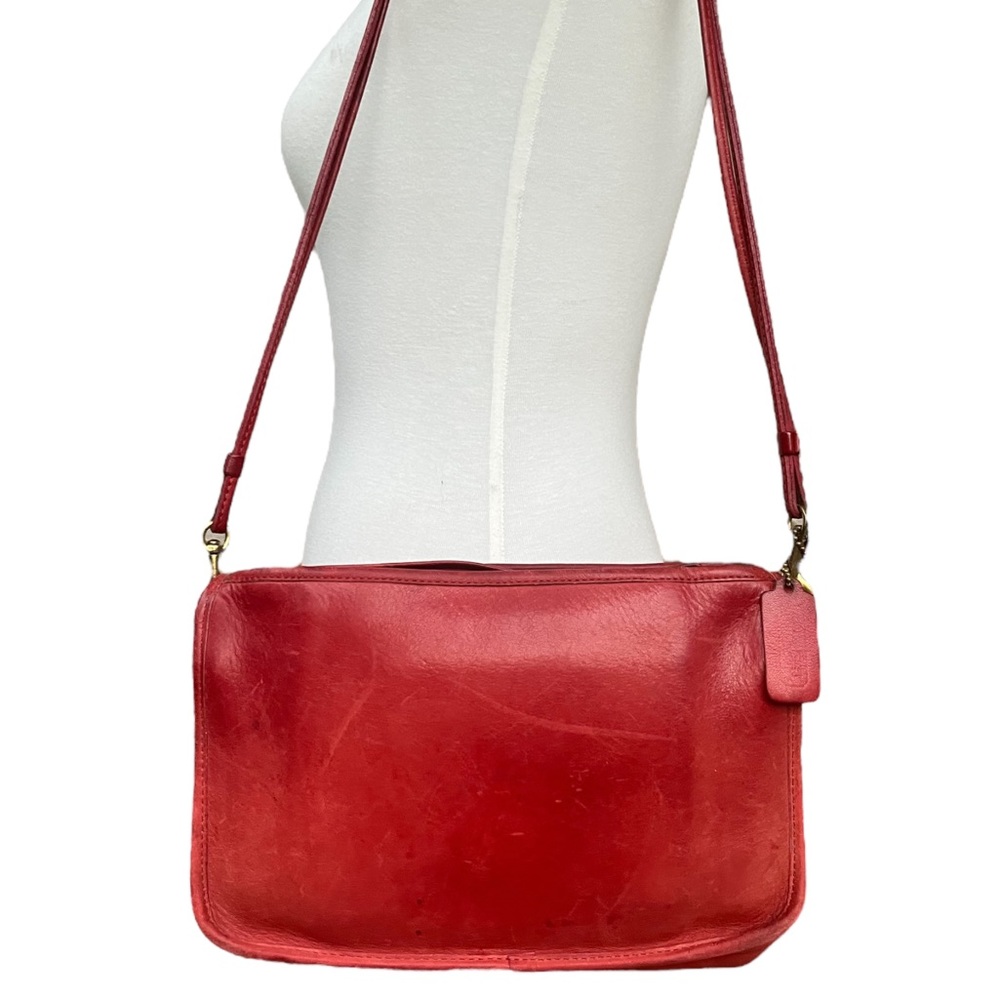 Vintage Coach Red Leather Convertible Basic Bag NYC Bag Clutch Used Condition